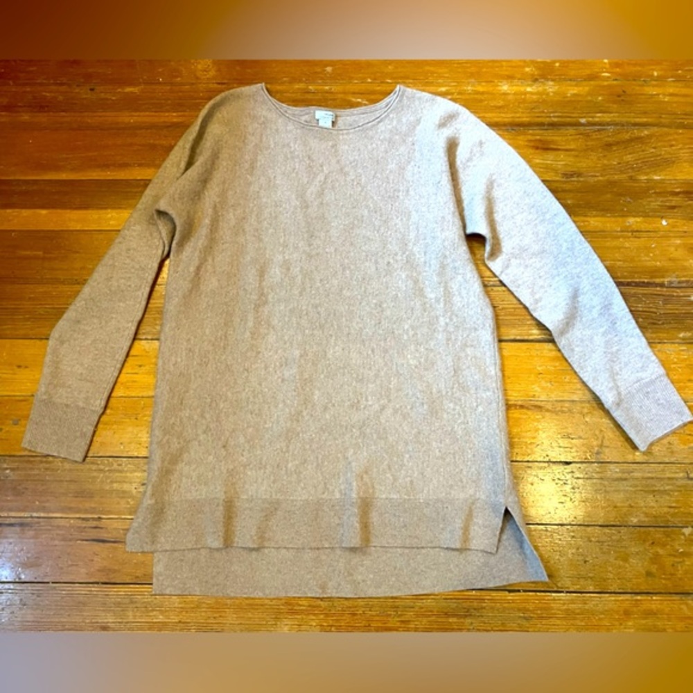 Halogen Tan Cashmere Blend Tunic Sweater, Crew Neck, Size Medium